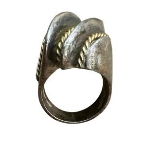 MAZ Vintage Sterling Silver? & 14k Braided Yellow Gold Chunky Cocktail Ring Sz 6